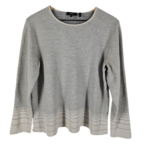 THEORY Women's Heather Gray & Beige Striped Knit Sweater - Size XL - Picture 1 of 10